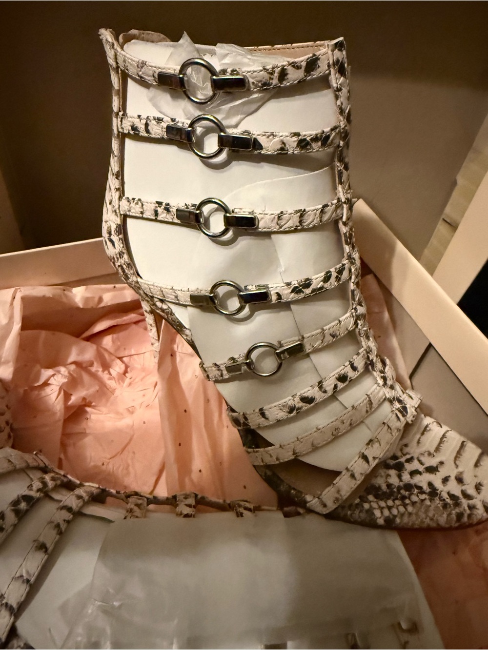 Women's White Snakeskin-Strap High Heel